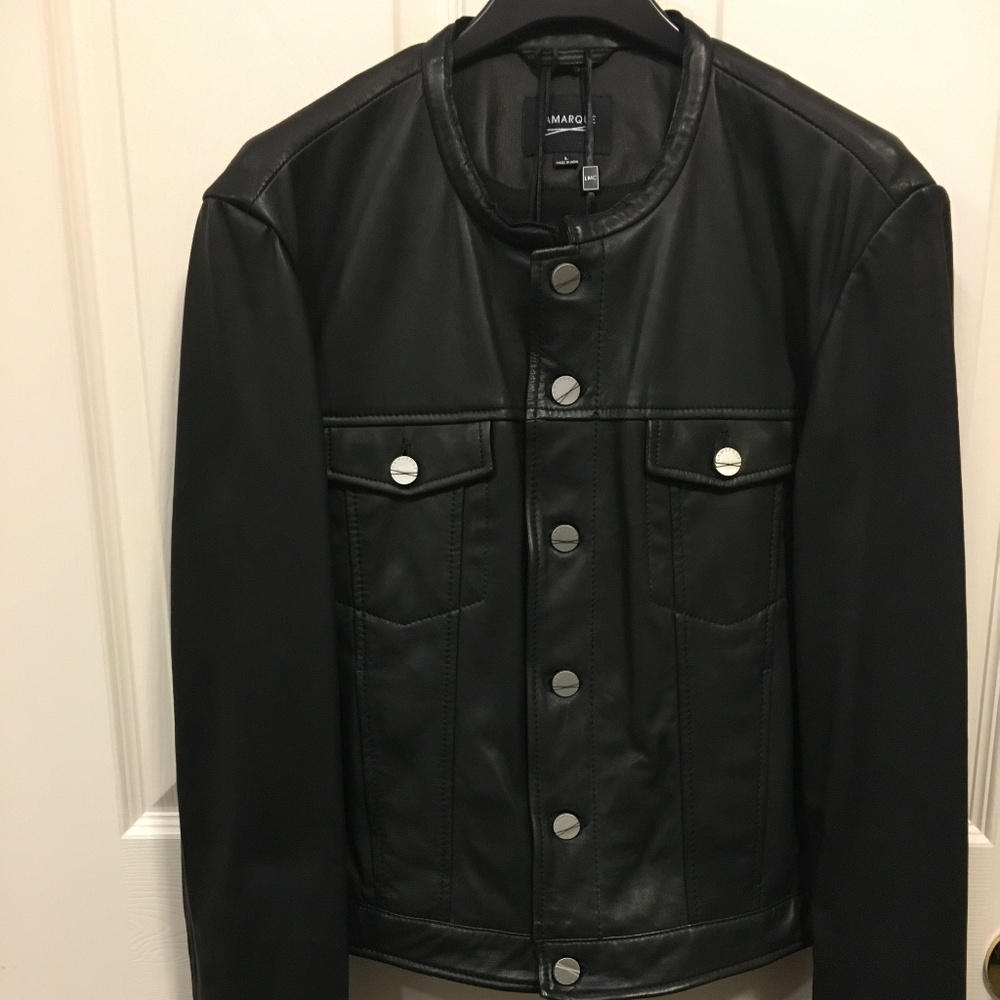 Leather jacket with buttons